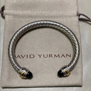 David Yurman Silver Cable Bracelet with Black Accents